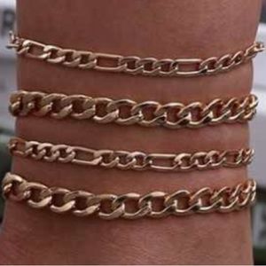 Gold Multi-Layed Anklet/ Ankle Bracelet W Links & Lobster Clasp 2 Close